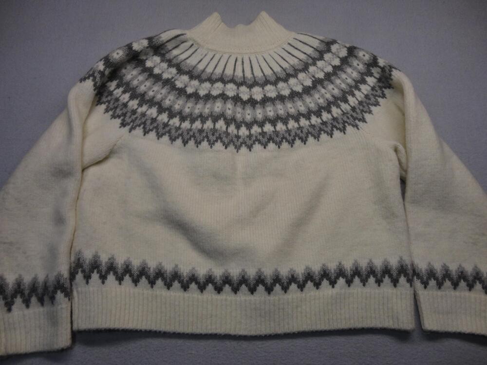 Gap Sweater Womens Large White Gray Fair Isle Mock Neck Chunky Knit Pullover - Picture 6 of 6